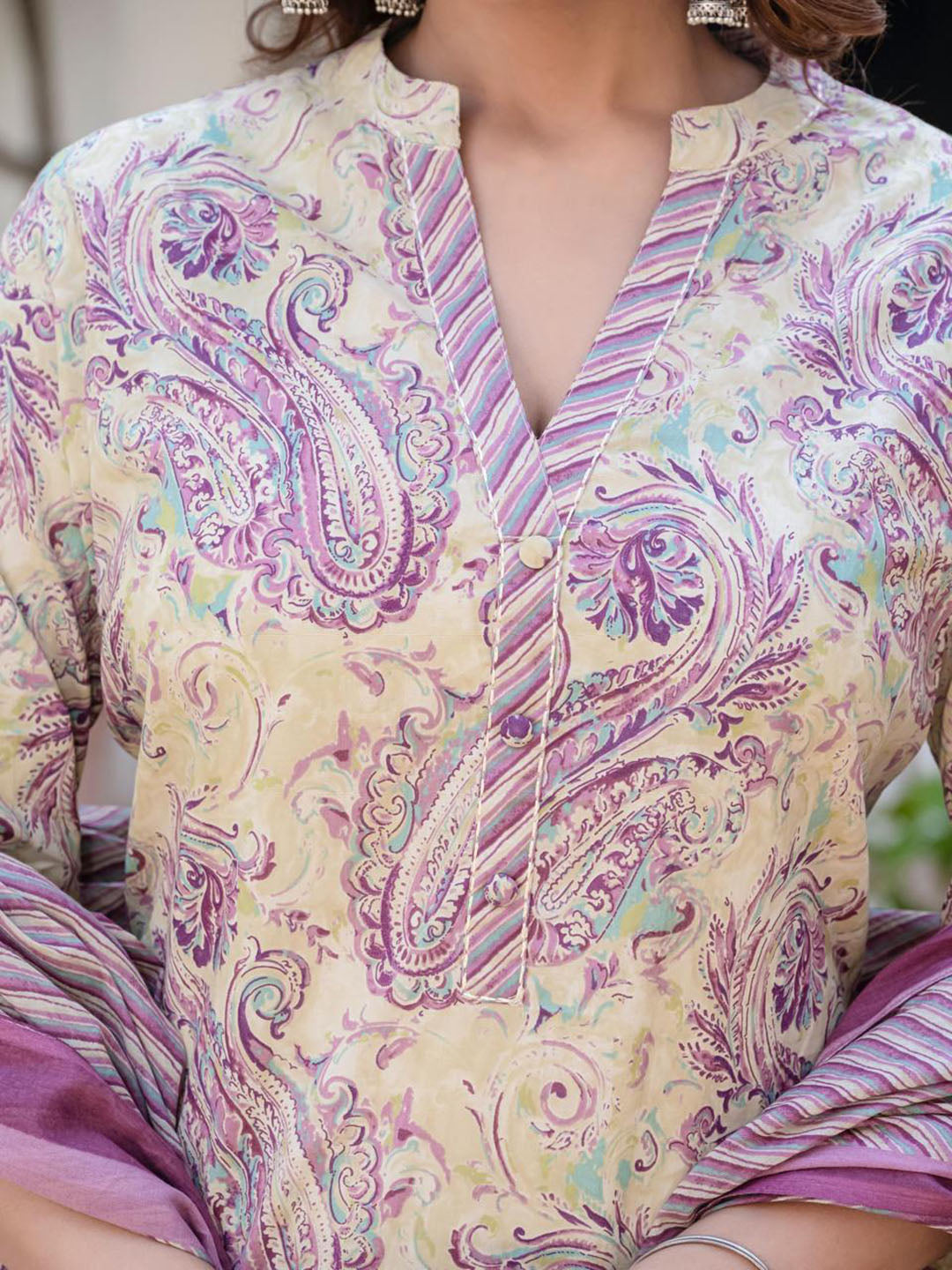 Printed Cotton Blend Kurta With Pants & Dupatta