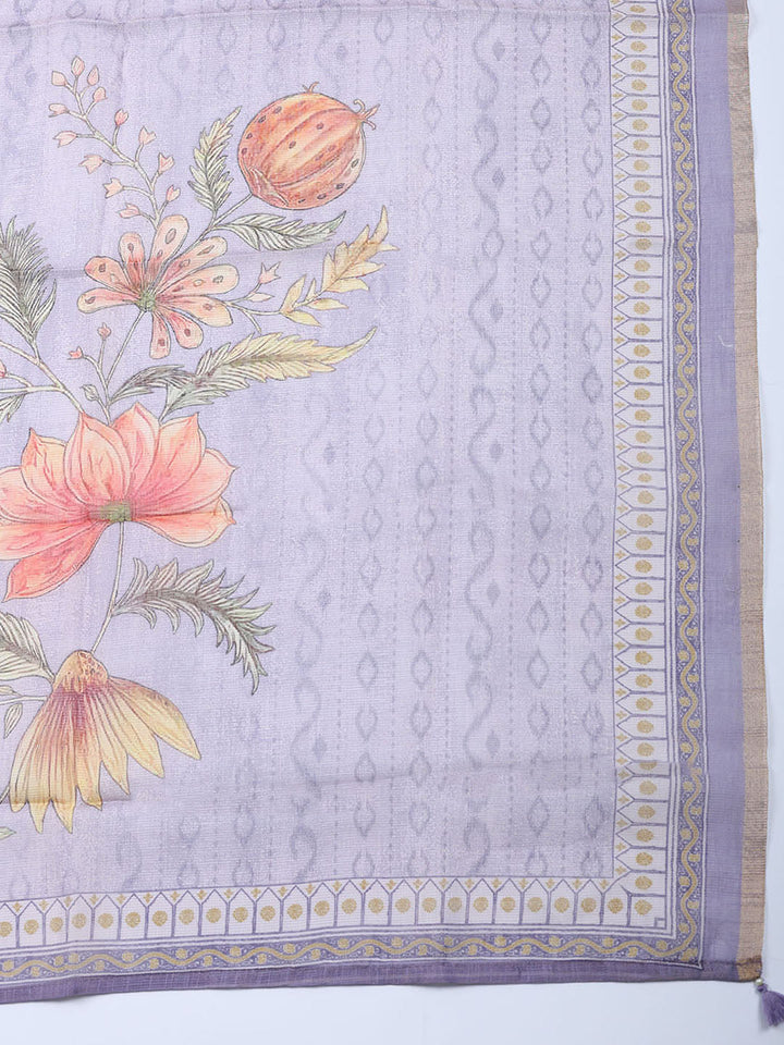 Embroidered Linen Blend Unstitched Suit With Pant Dupatta