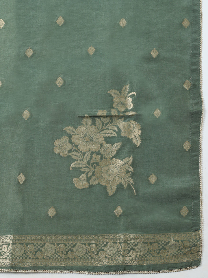 Woven Design Chanderi Unstitched Suit With Pant &amp; Dupatta