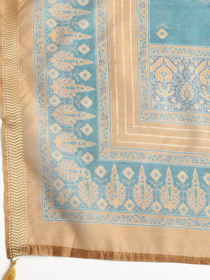 Neck Embroidered Chanderi Unstitched Suit With Dupatta