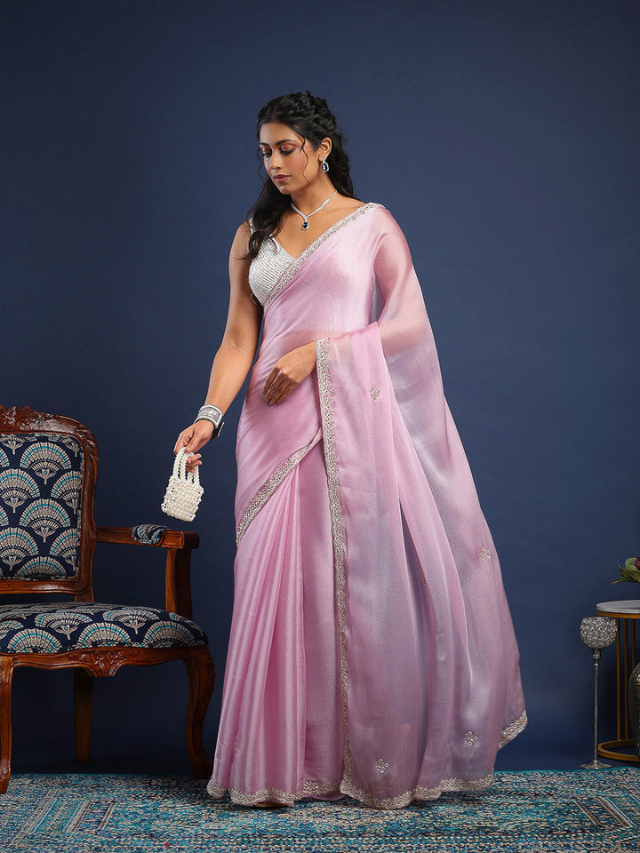 Stone &amp; Thread Embroidered Organza Saree