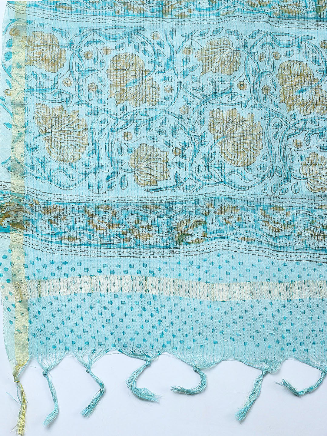Printed Cotton Blend Unstitched Suit With Pant &amp; Dupatta