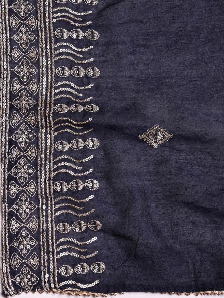 Neck Embroidered Cotton Blend Unstitched Suit With Dupatta
