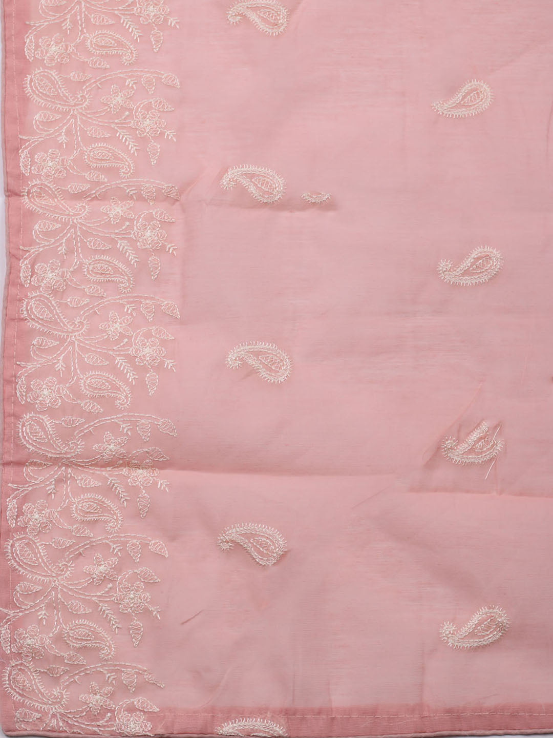 Embroidered Chanderi Unstitched Kurta With Pant & Dupatta