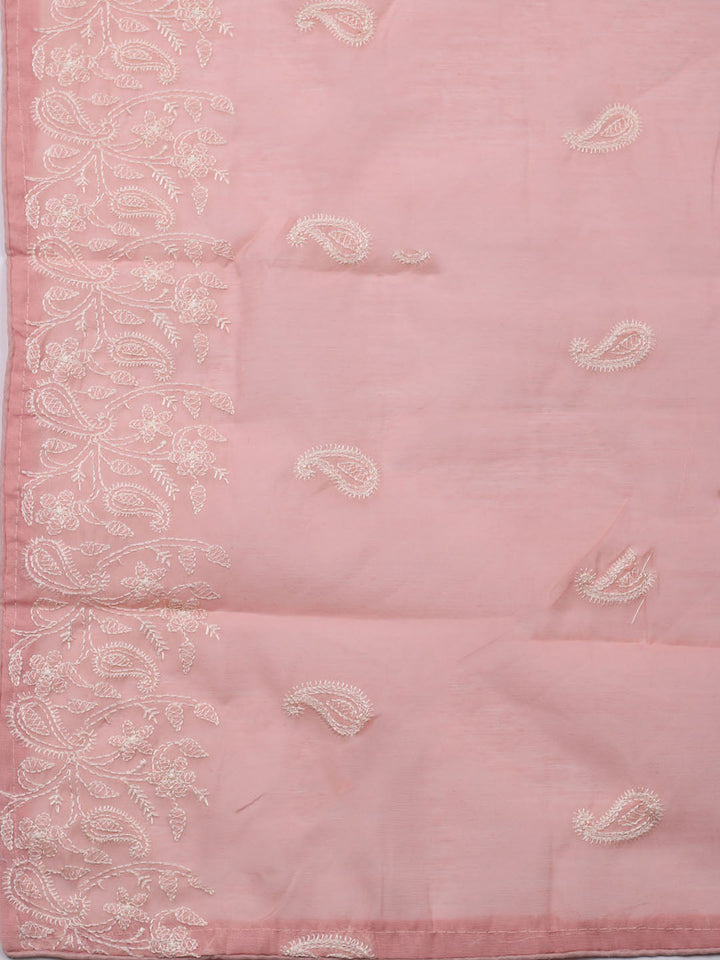 Embroidered Chanderi Unstitched Kurta With Pant &amp; Dupatta