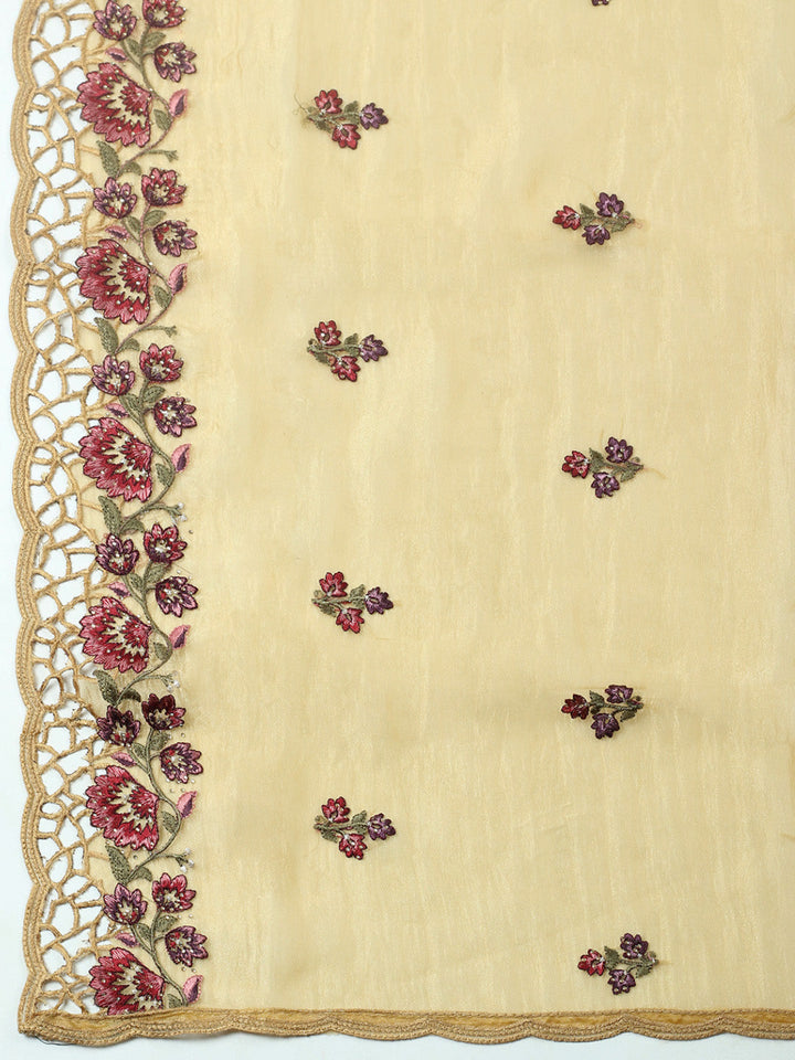 Embroidered Tissue Unstitched Suit With Pant &amp; Dupatta