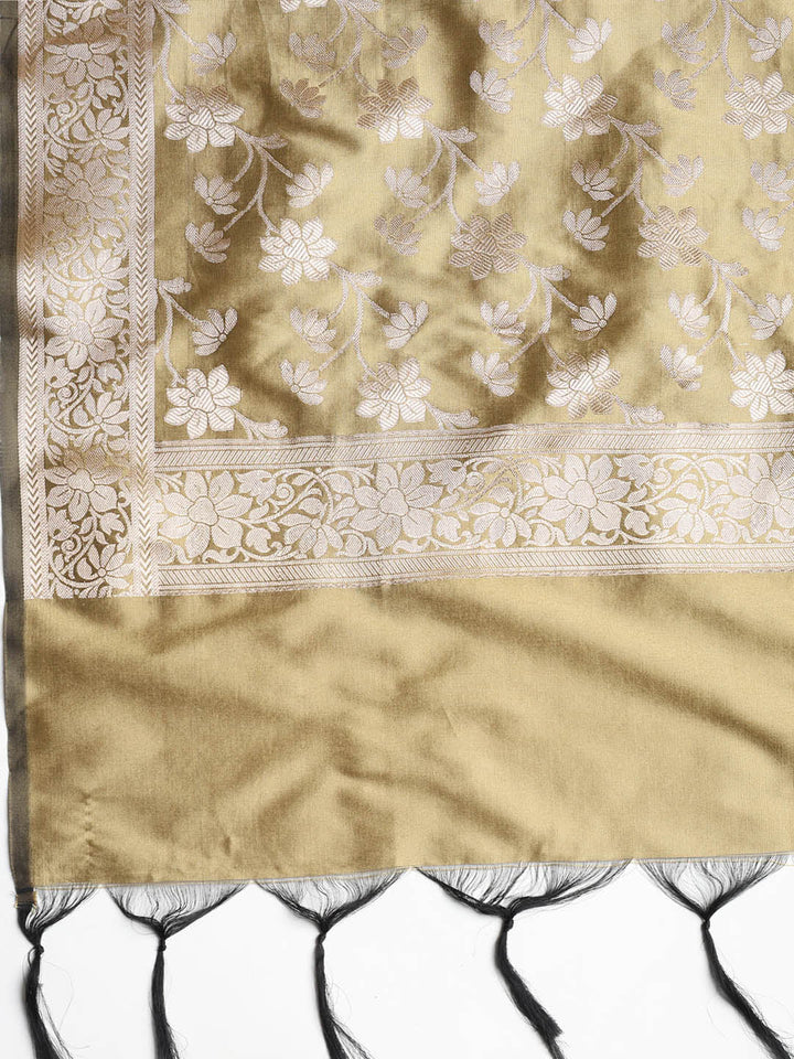Woven Banarasi Chanderi Unstitched Suit With Dupatta