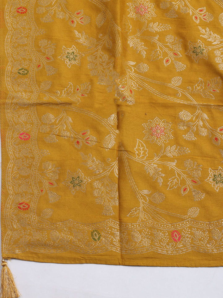 Pashmina Woven Design Unstitched Kurta With Pant &amp; Dupatta