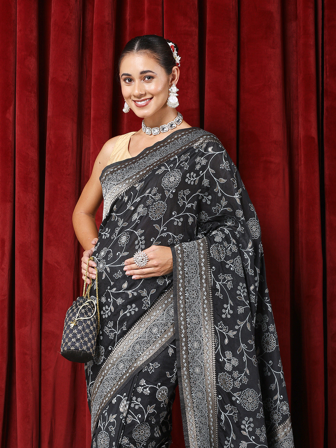 Zari Jaal Crepe Saree