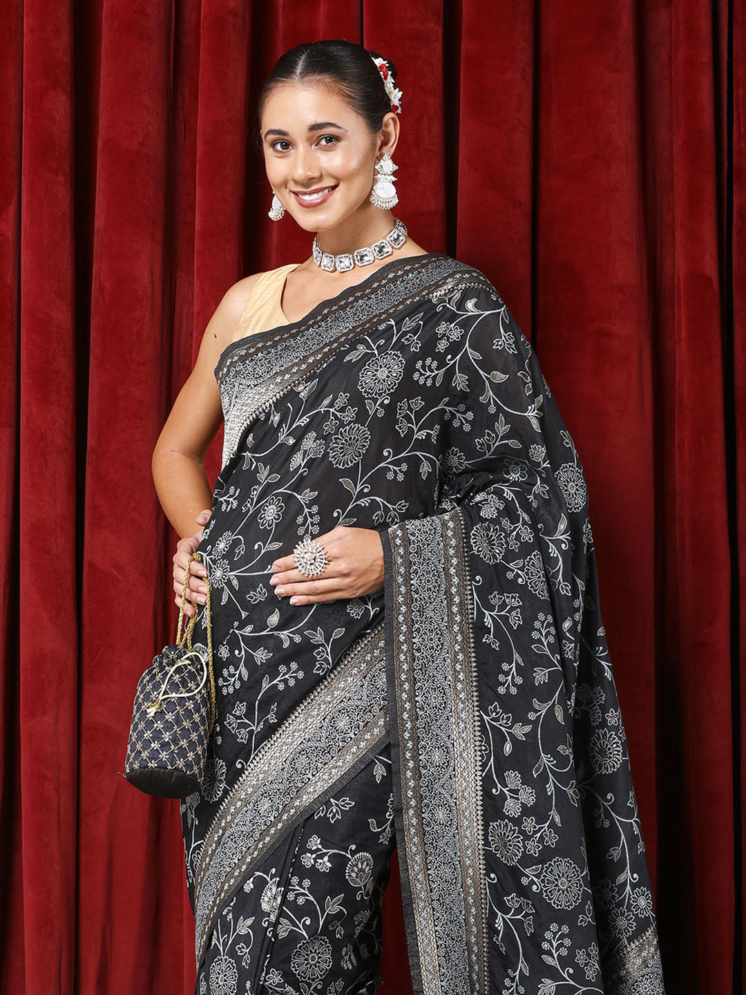 Zari Jaal Crepe Saree