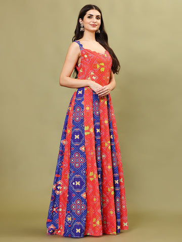 Printed Cotton Blend Anarkali Kurta With Legging & Dupatta