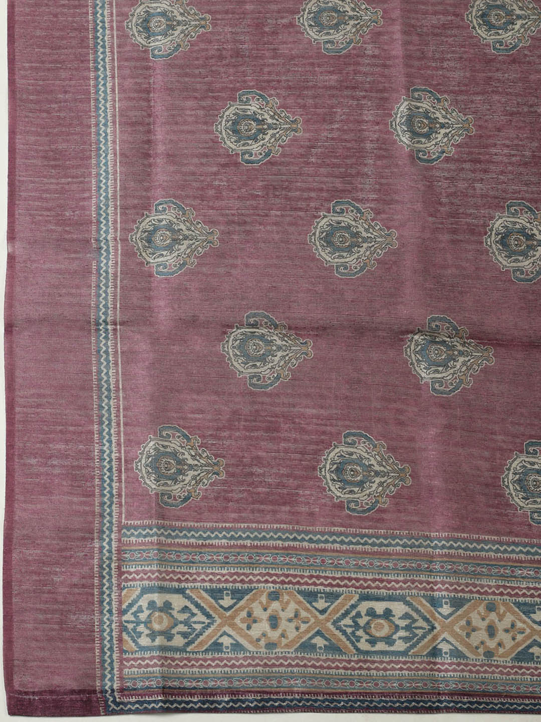 Printed Chanderi Unstitched Suit With Pant &amp; Dupatta