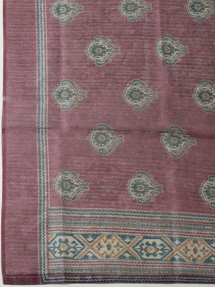 Printed Chanderi Unstitched Suit With Pant &amp; Dupatta