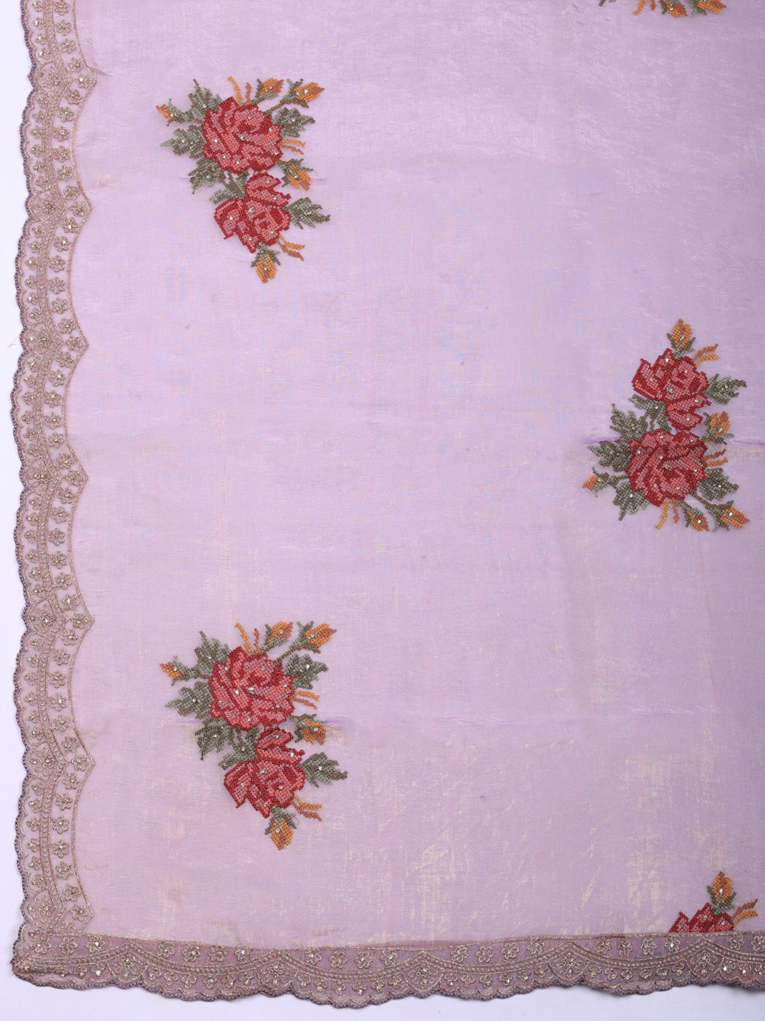 Embroidered Tissue Unstitched Suit With Pant &amp; Dupatta