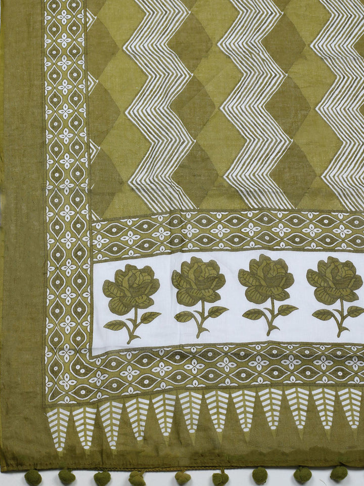 Printed Cotton Blend Unstitched Suit With Pant &amp; Dupatta