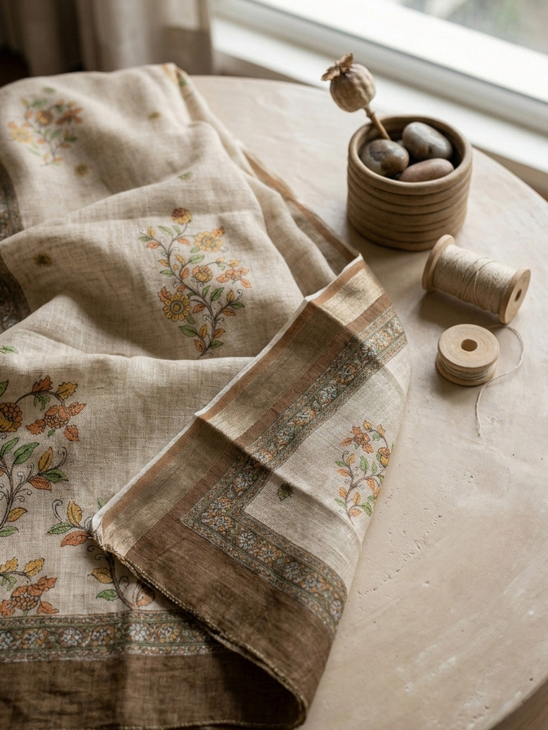 Embroidered Chanderi Unstitched Suit With Pant &amp; Dupatta