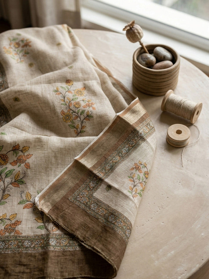 Embroidered Chanderi Unstitched Suit With Pant &amp; Dupatta