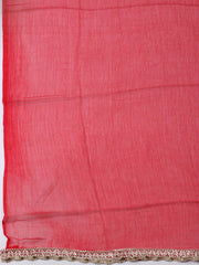 Woven Design Chanderi Red Unstitched Suit With Pant & Dupatta