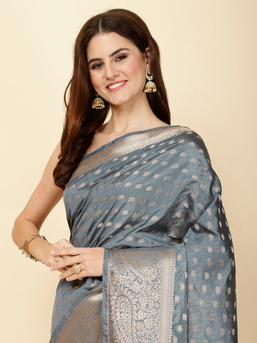 Zari Border Booti Woven Handloom Saree