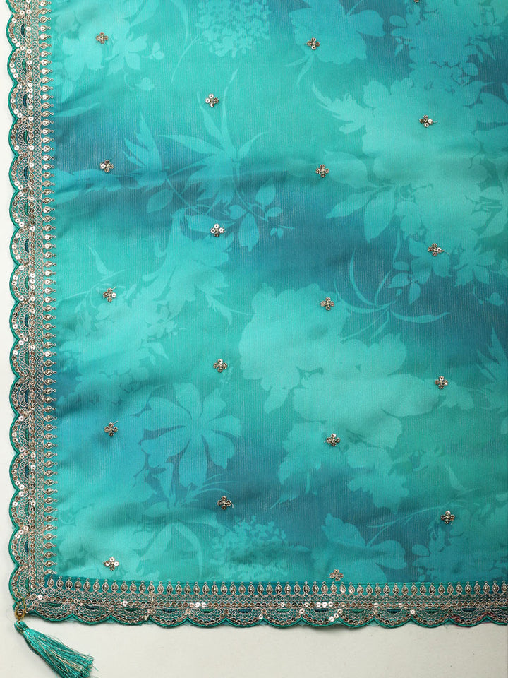 Embroidered Art Silk Unstitched Suit With Pant &amp; Dupatta