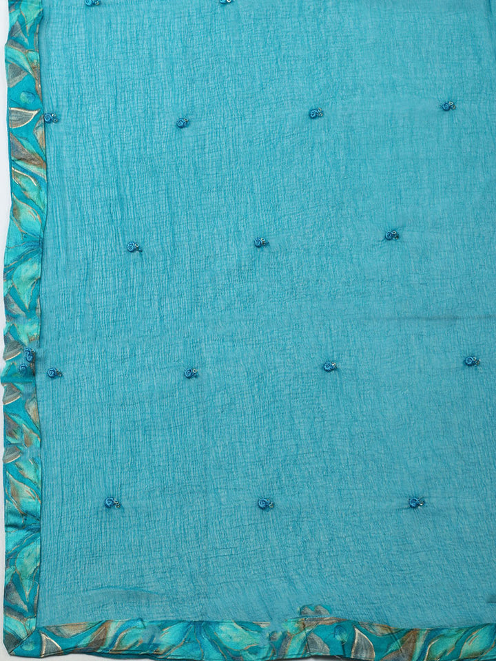 Embroidered Cotton Blend Unstitched Suit With Pant &amp; Dupatta