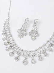 Silver AD Necklace Set With Earrings