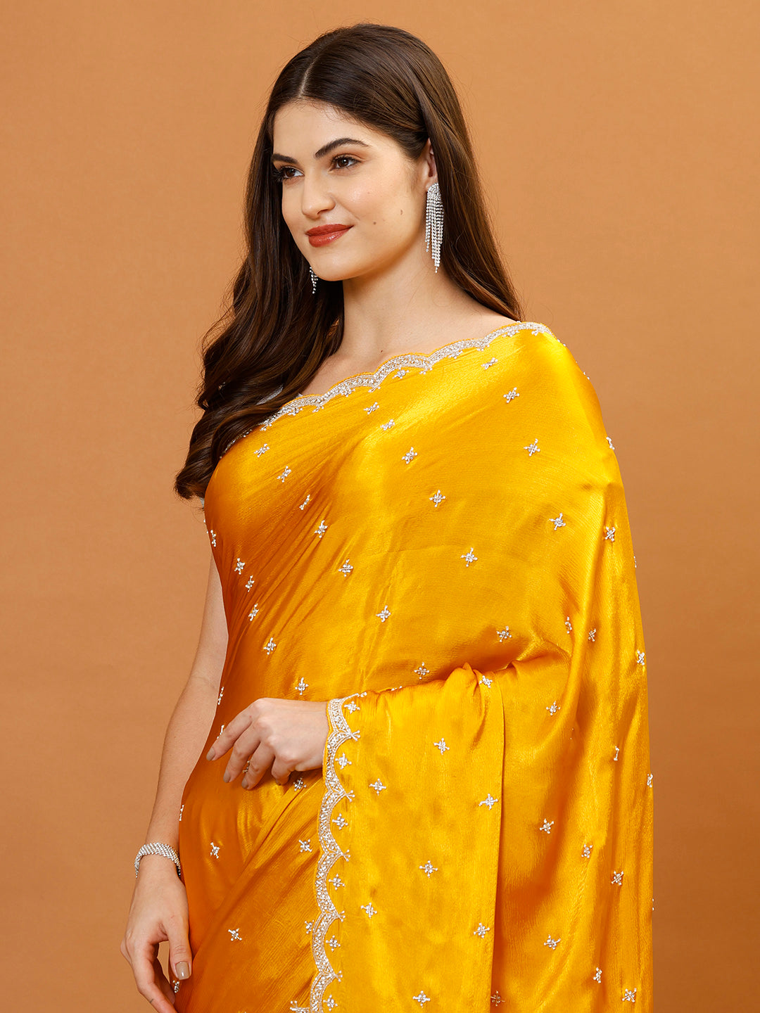 Hand Embroidery Chiffon Saree