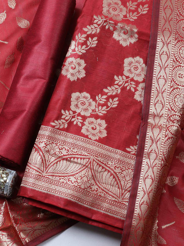 Banarasi Chanderi Unstitched Suit With Pant &amp; Dupatta