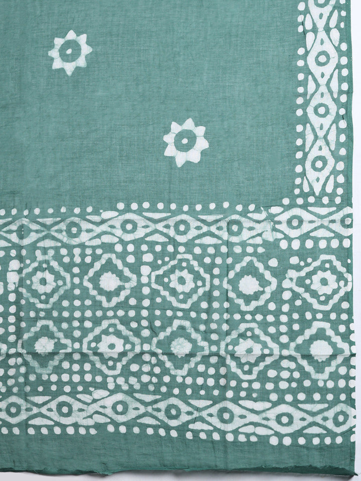 Printed Cotton Blend Unstitched Suit With Pant &amp; Dupatta