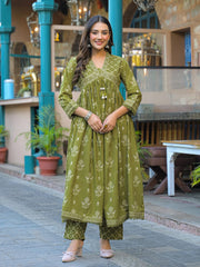 Embroidered Cotton Kurta With Pant & Dupatta