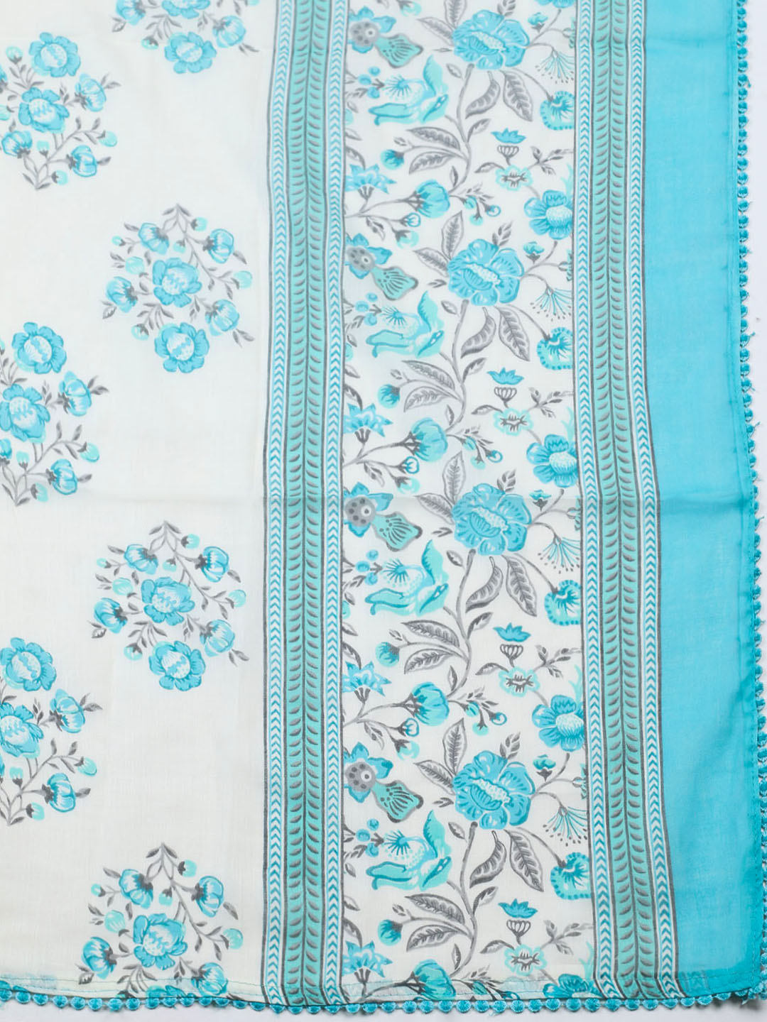 Embellished Cotton Blend Unstitched Suit With Pant Dupatta