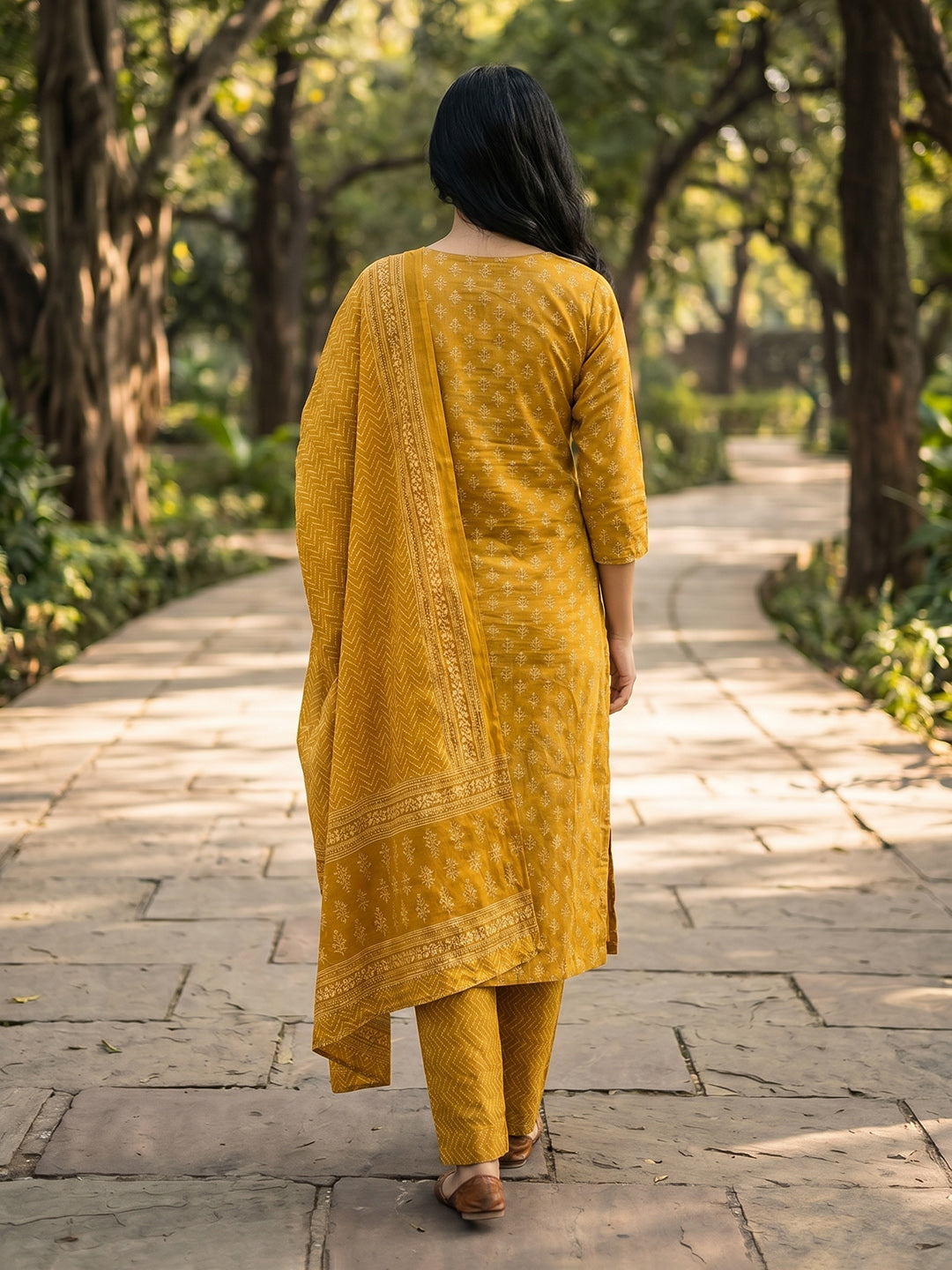 Embroidered Cotton Blend Kurta With Pant &amp; Dupatta
