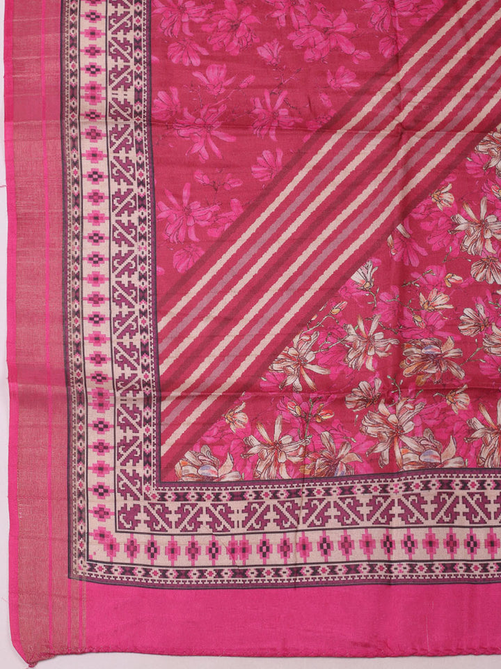 Embroidered Tussar Unstitched Suit With Pant Dupatta