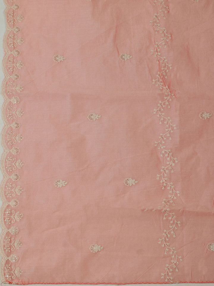 Embroidered Chanderi Unstitched Suit With Pant &amp; Dupatta