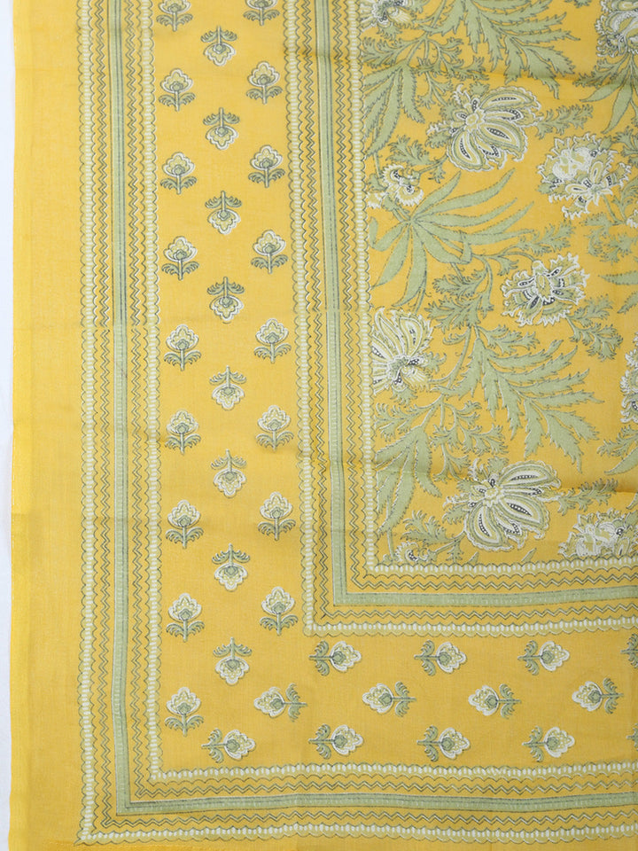 Printed Chanderi Unstitched Suit With Pant &amp; Dupatta