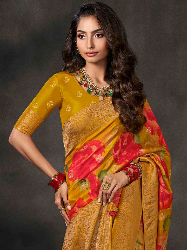 Floral Printed Dola Silk Saree