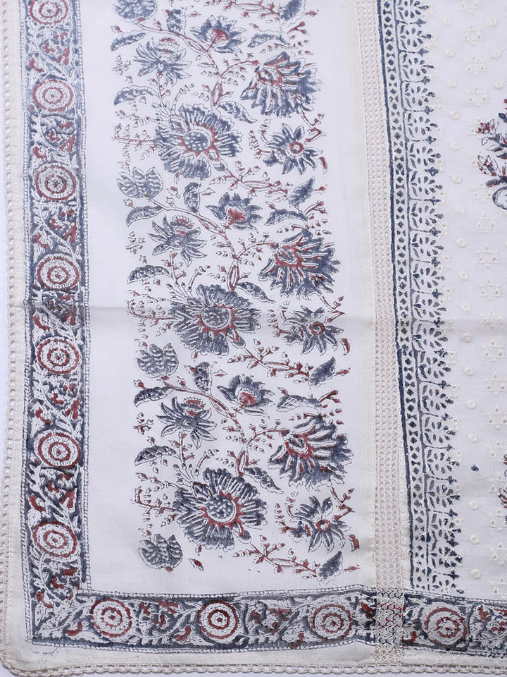 Embroidered Cotton Blend Unstitched Suit With Pant &amp; Dupatta