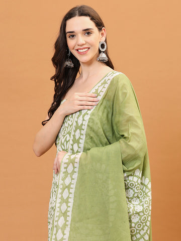 Printed Cotton Blend Unstitched Suit With Dupatta