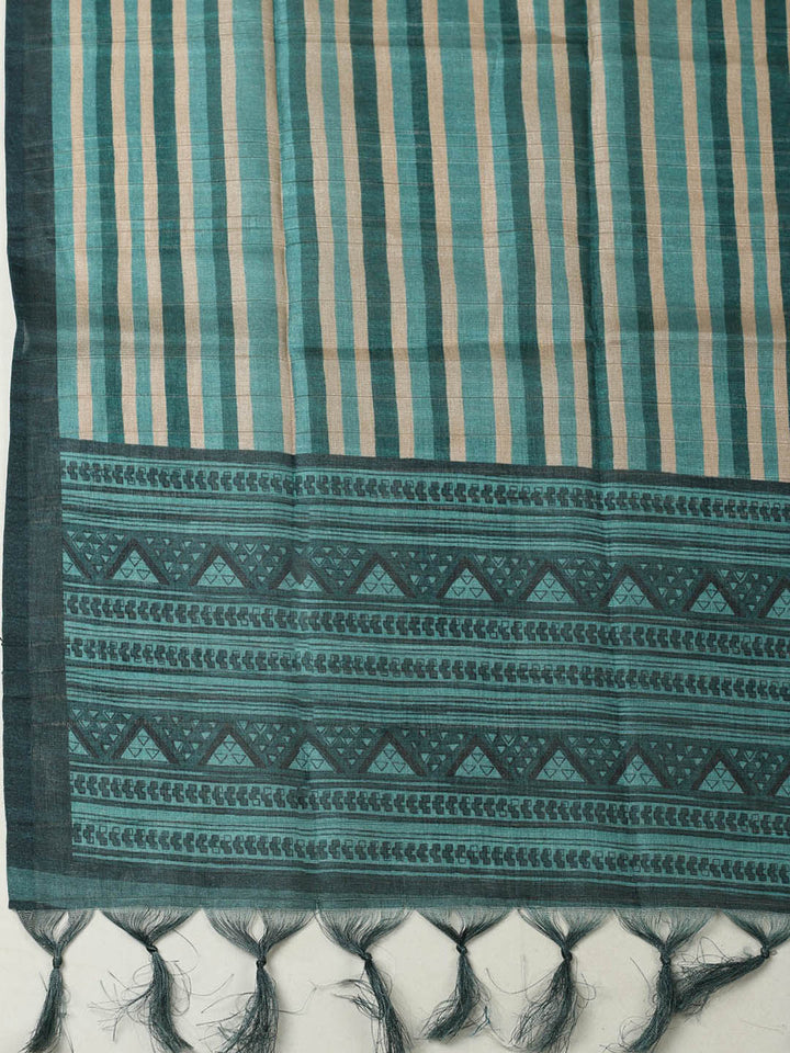 Printed Chanderi Unstitched Suit With Pant &amp; Dupatta
