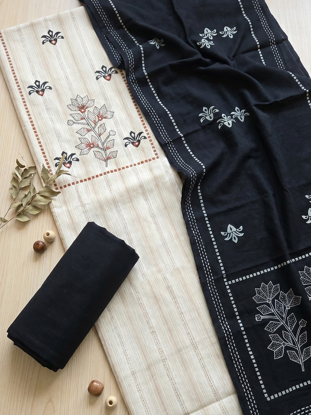 Printed Cotton Blend Unstitched Suit With Pant &amp; Dupatta