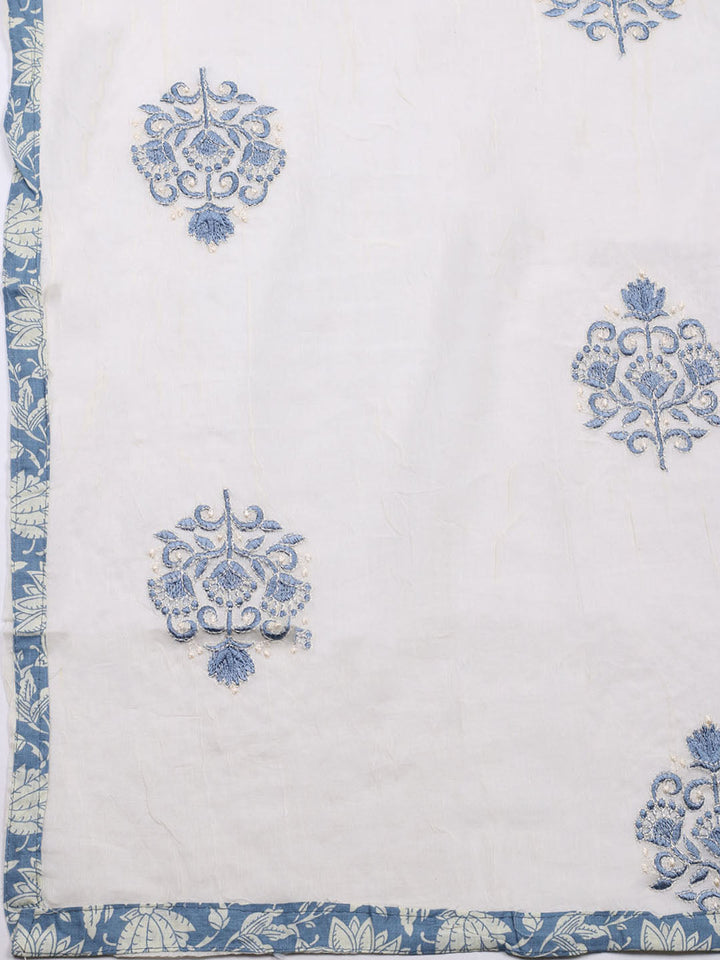 Printed Cotton Blend Unstitched Suit With Pant &amp; Dupatta