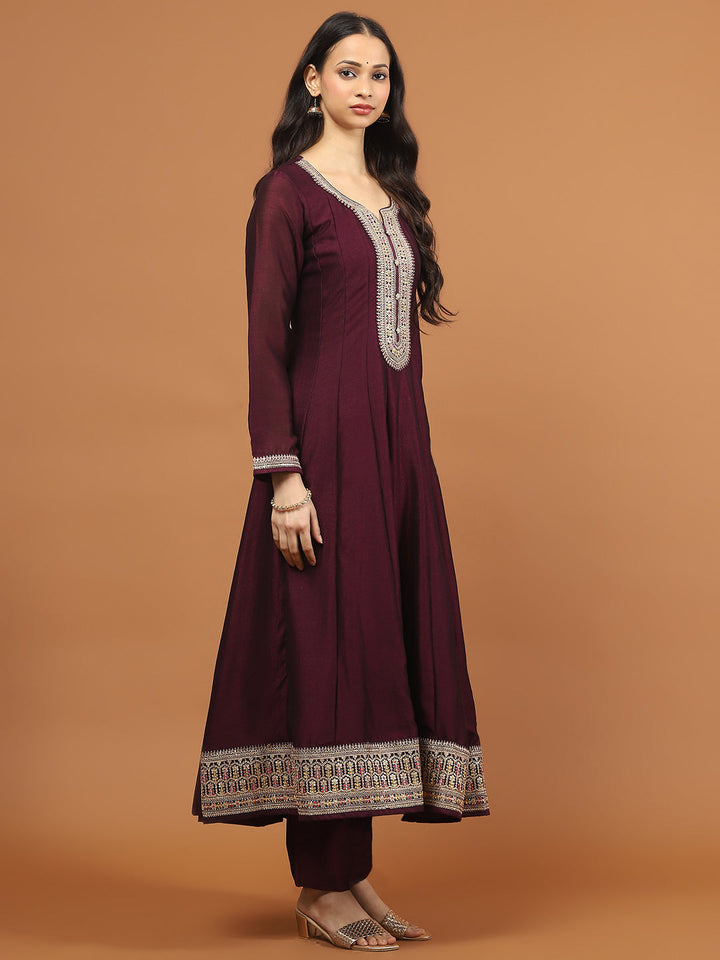 Zari Sequin Embroidery Art Silk Kurta With Pants &amp; Dupatta