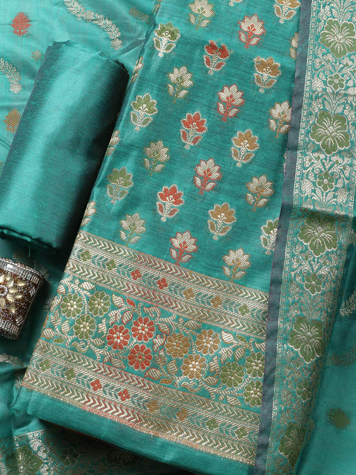 Banarasi Chanderi Unstitched Suit With Pant &amp; Dupatta