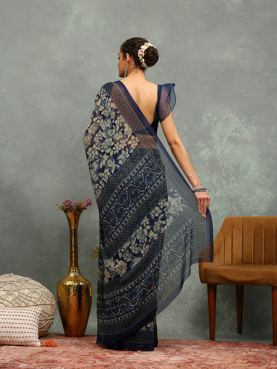 Floral Printed Georgette Saree