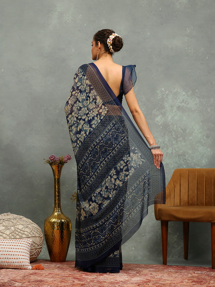 Floral Printed Georgette Saree