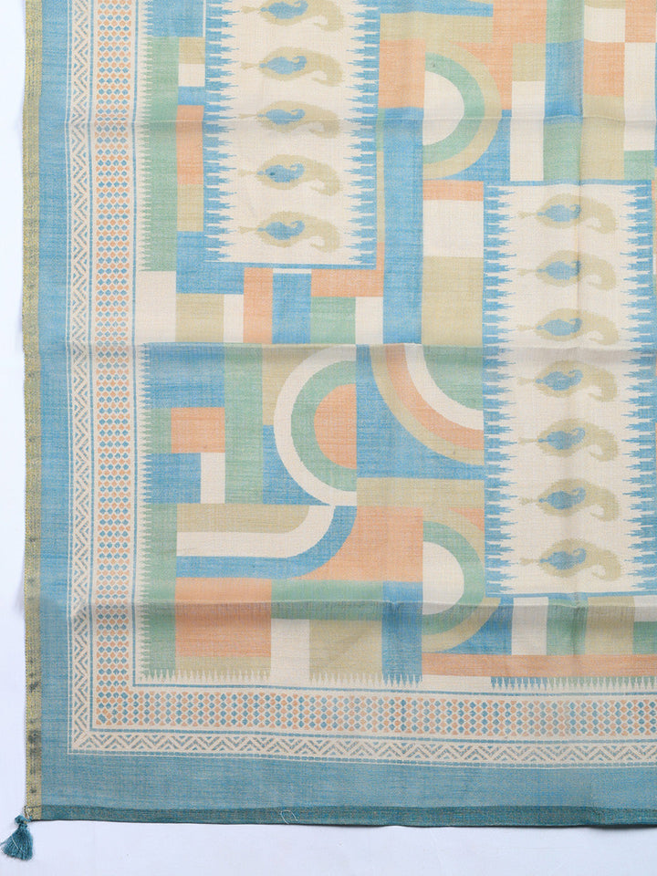 Printed Linen Blend Unstitched Suit With Pant &amp; Dupatta