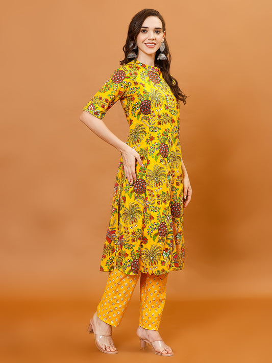 Floral Print Cotton Kurta With Pants