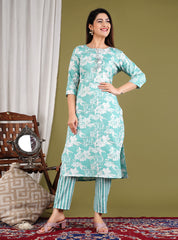 Printed Cotton Blend Kurta With Pants