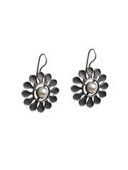 White Pearl Flower Oxidized Earring