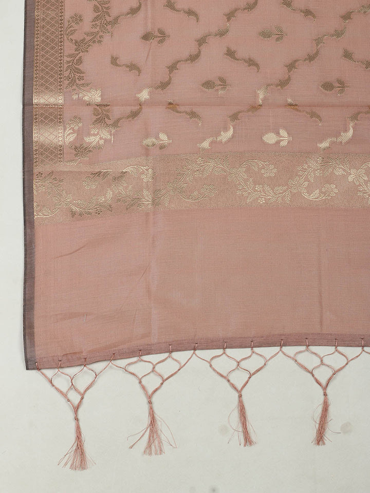 Woven Design Chanderi Unstitched Suit With Pant &amp; Dupatta